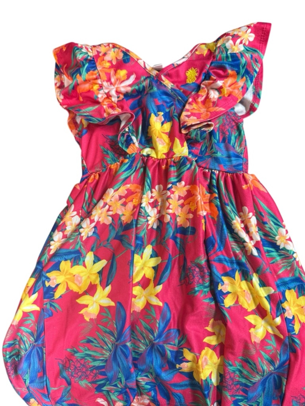 Tommy Bahama Bright Floral Ruffled Sundress - Pink & Yellow Tropical Print